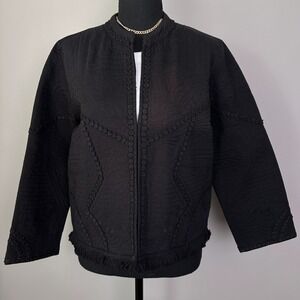 Lacy Chabert Women Jacket Medium Black Quilted Fringe Boho Dark Cottage New Flaw